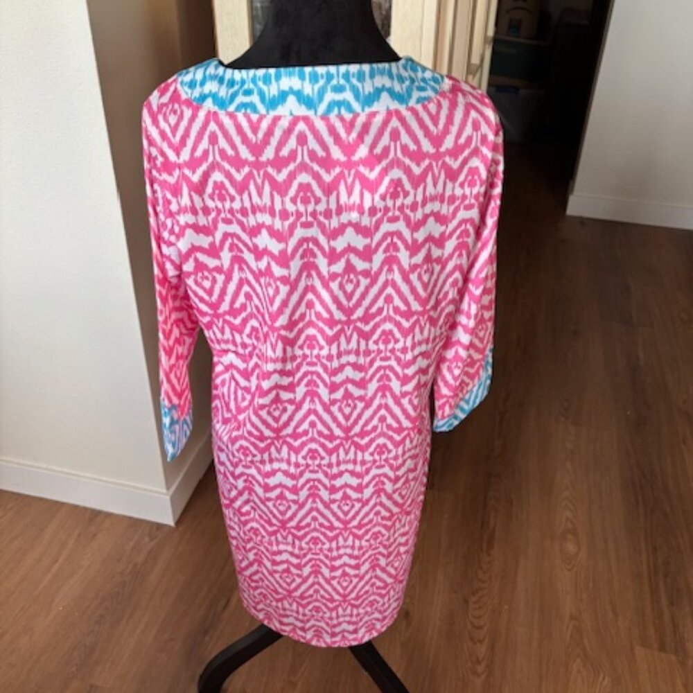 Caribbean Joe NWT Pink White Tropical Print V Neck UPF 50+ Dress Medium - Picture 4 of 6